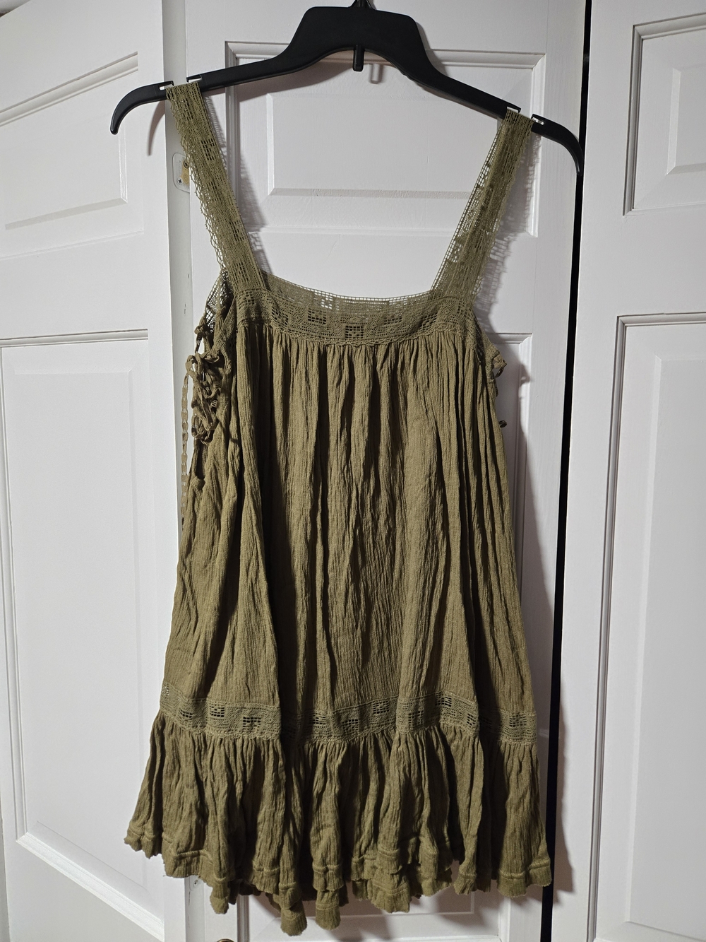 Free People Olive Green Lace-Trim Sleeveless Top